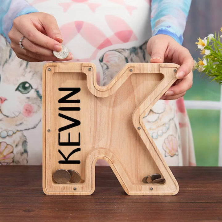 Wooden 26 Letter Piggy Bank For Kids