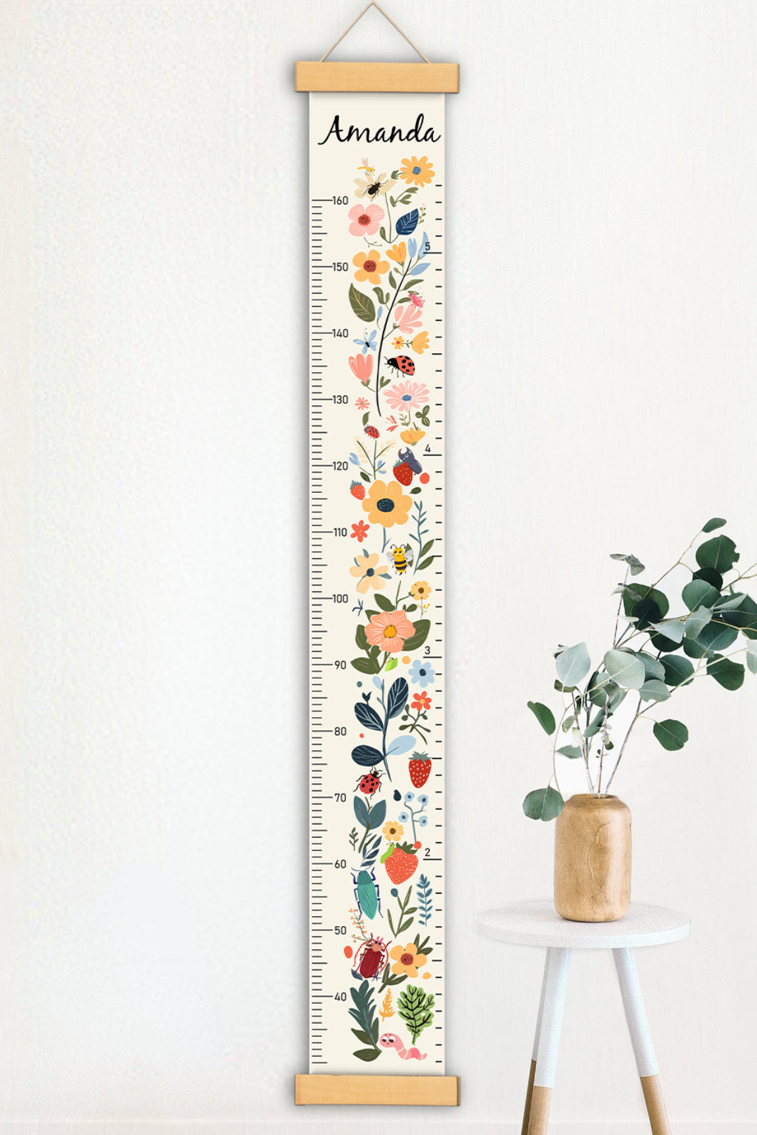 Personalized Floral Garden Hanging Canvas Height Ruler