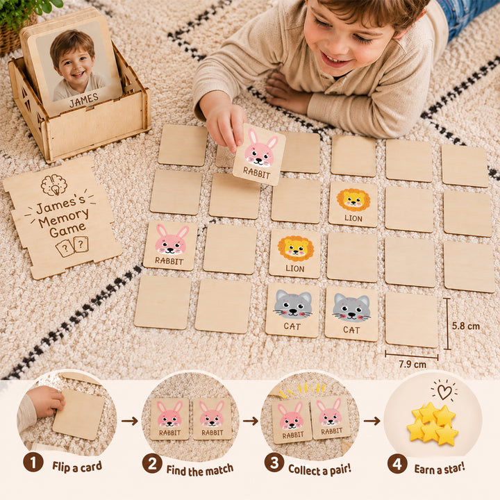 Personalised Wooden Animal Memory Matching Game for Kids