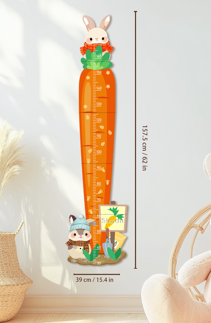 Personalised Carrot Bunny Wooden Growth Chart for Kids