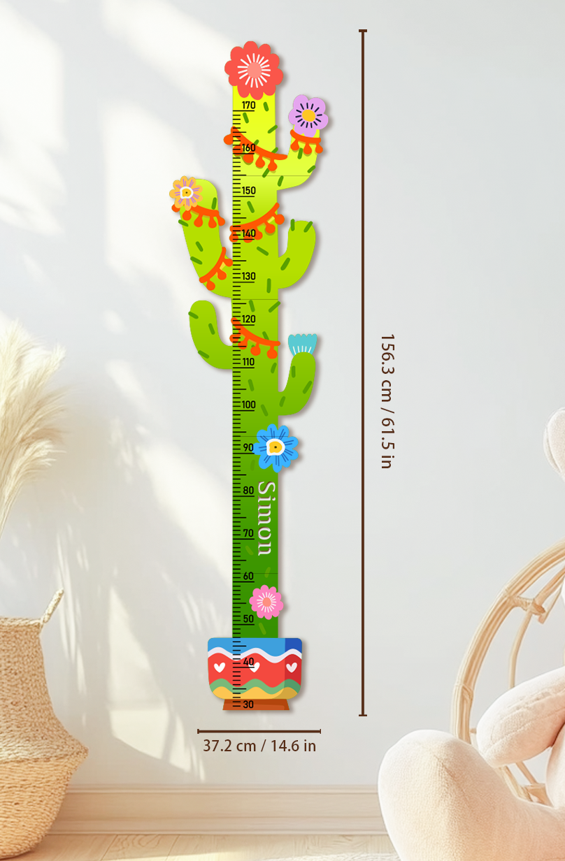 Personalised Cactus Wooden Growth Chart for Kids