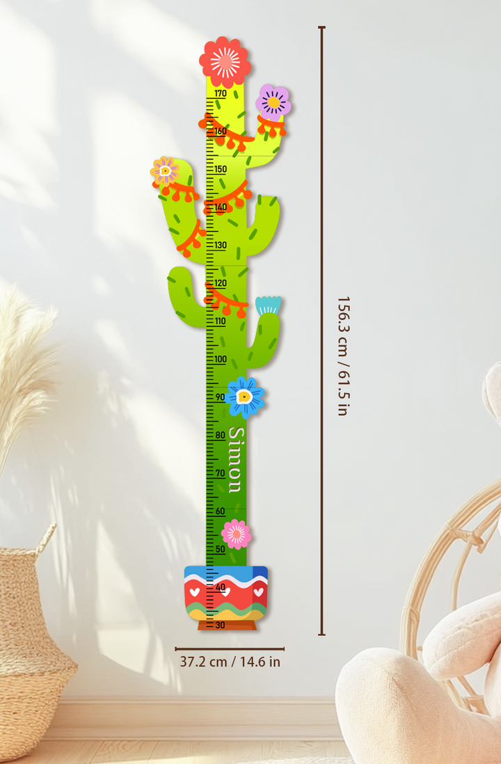 Personalised Cactus Wooden Growth Chart for Kids