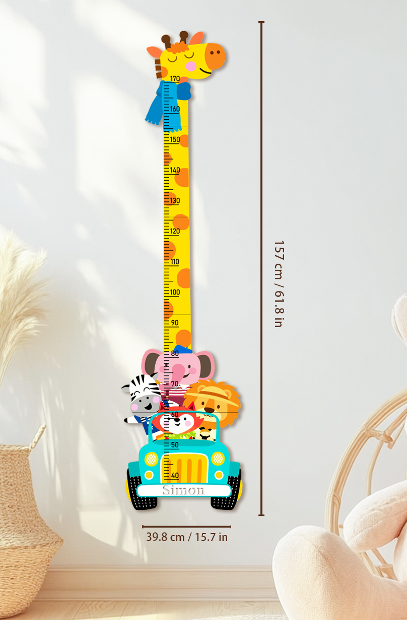 Personalised Wooden Safari Animals Growth Chart for Kids