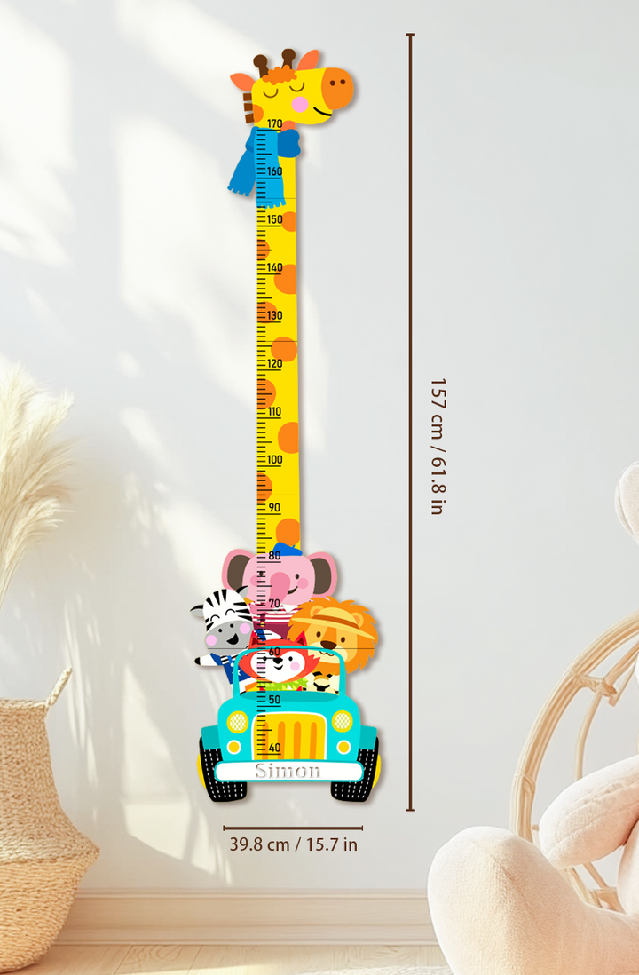 Personalised Wooden Safari Animals Growth Chart for Kids