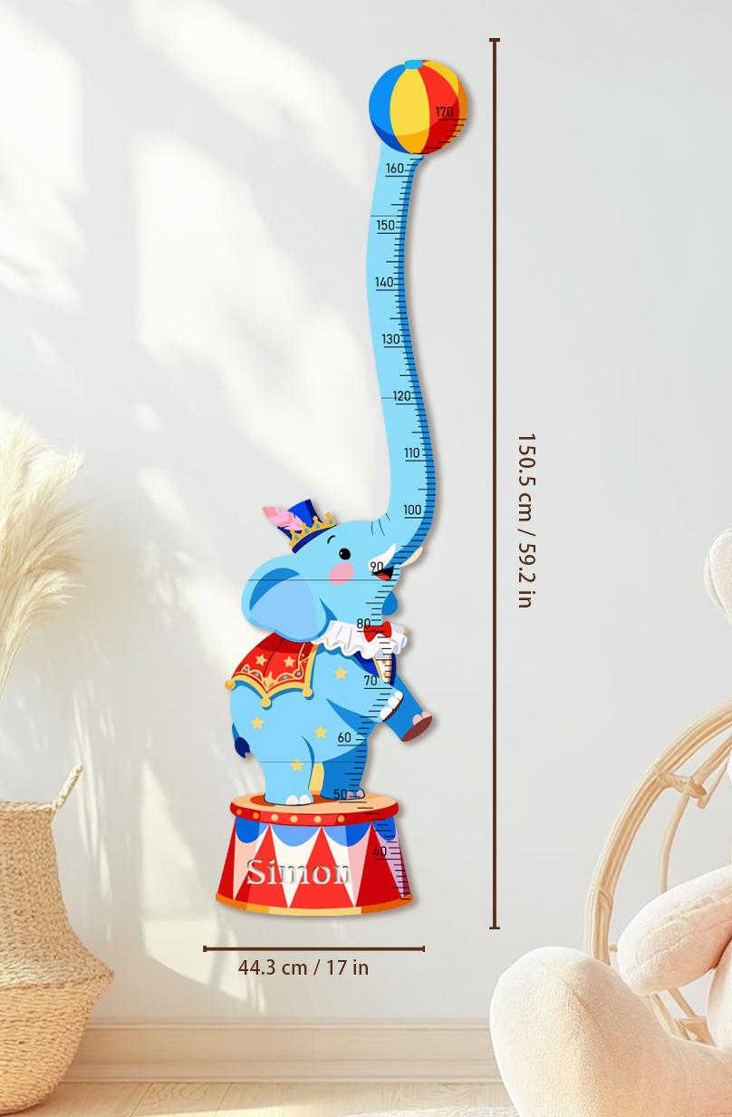 Personalised Wooden Circus Elephant Growth Chart for Kids