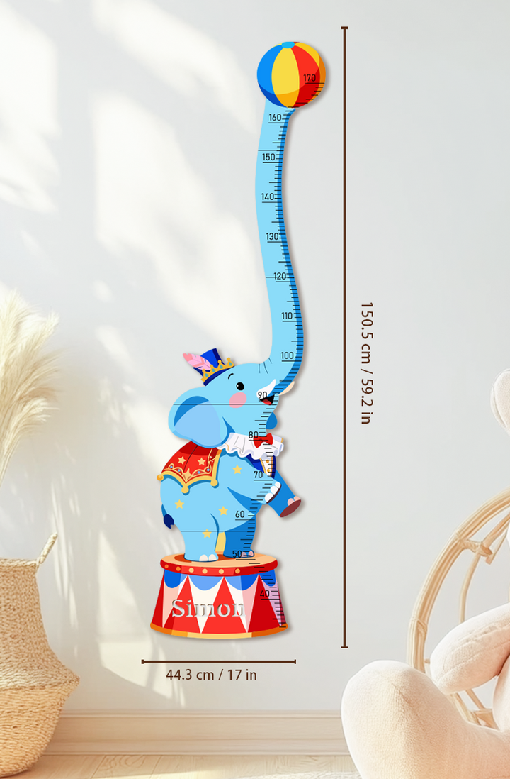 Personalised Wooden Circus Elephant Growth Chart for Kids