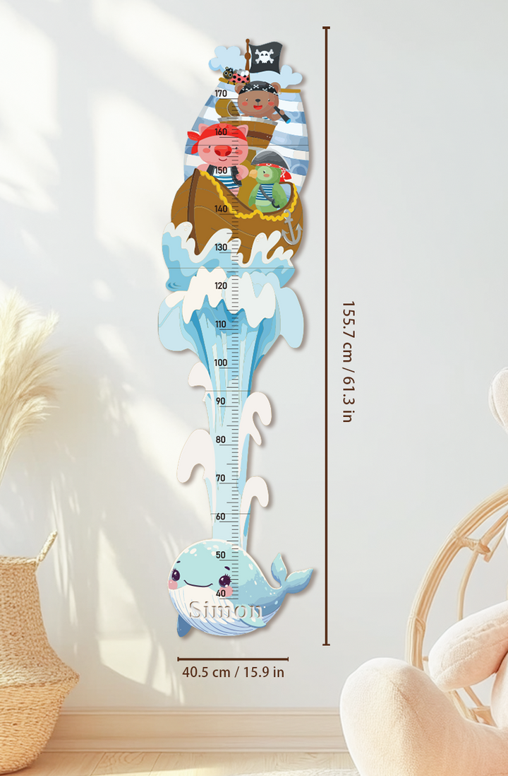 Personalised Wooden Pirate Adventure Growth Chart for Kids