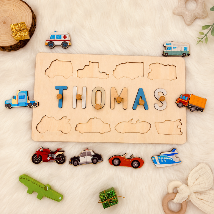 Personalised Wooden Baby Name Puzzle - Traffic