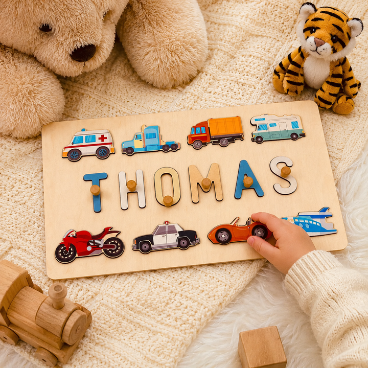 Personalised Wooden Baby Name Puzzle - Traffic