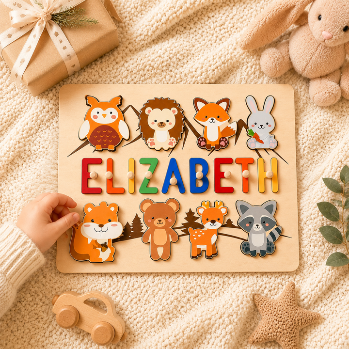 Personalized Wooden Forest Animal Name Puzzle -Super-sized Element