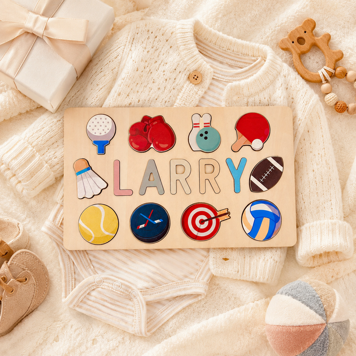 Personalised Wooden Baby Name Puzzle with Balls