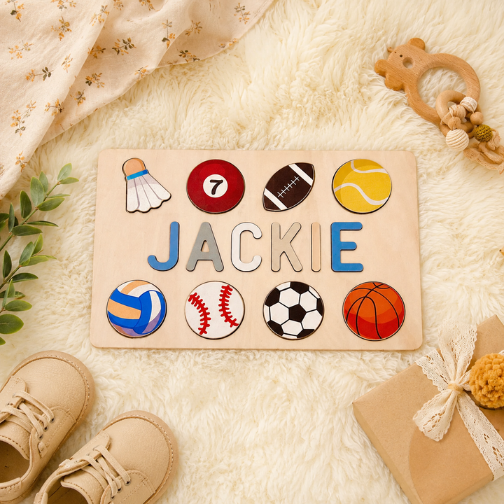 Personalised Wooden Baby Name Puzzle with Balls
