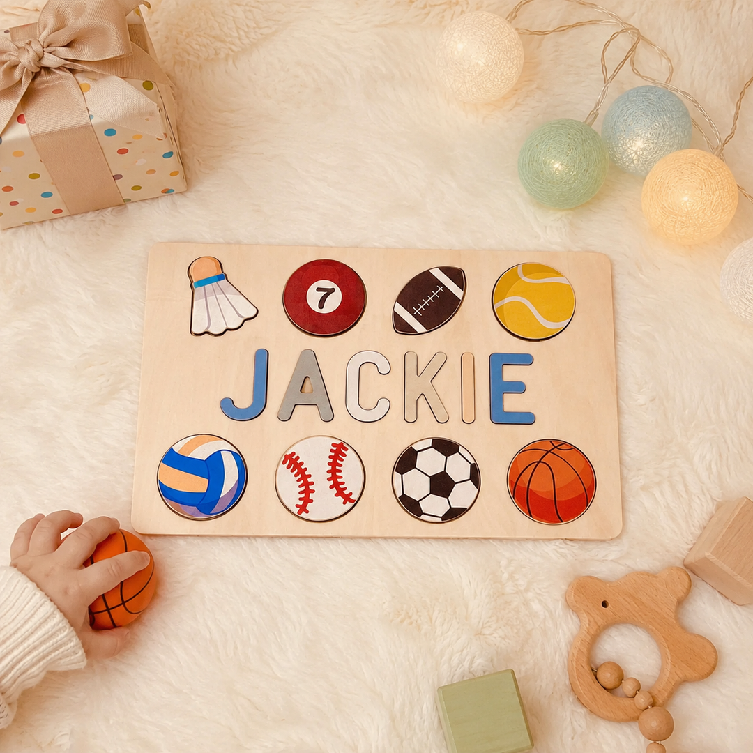 Personalised Wooden Baby Name Puzzle with Balls