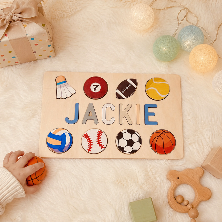 Personalised Wooden Baby Name Puzzle with Balls