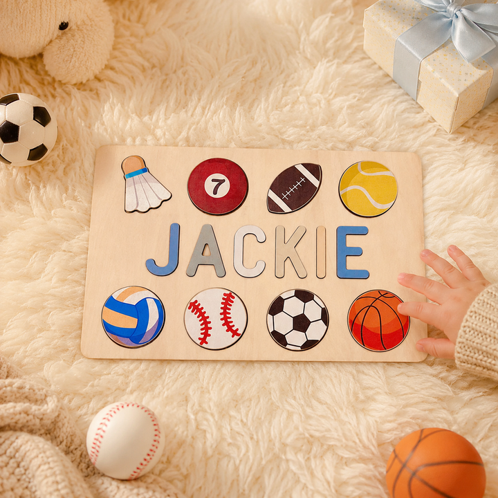 Personalised Wooden Baby Name Puzzle with Balls