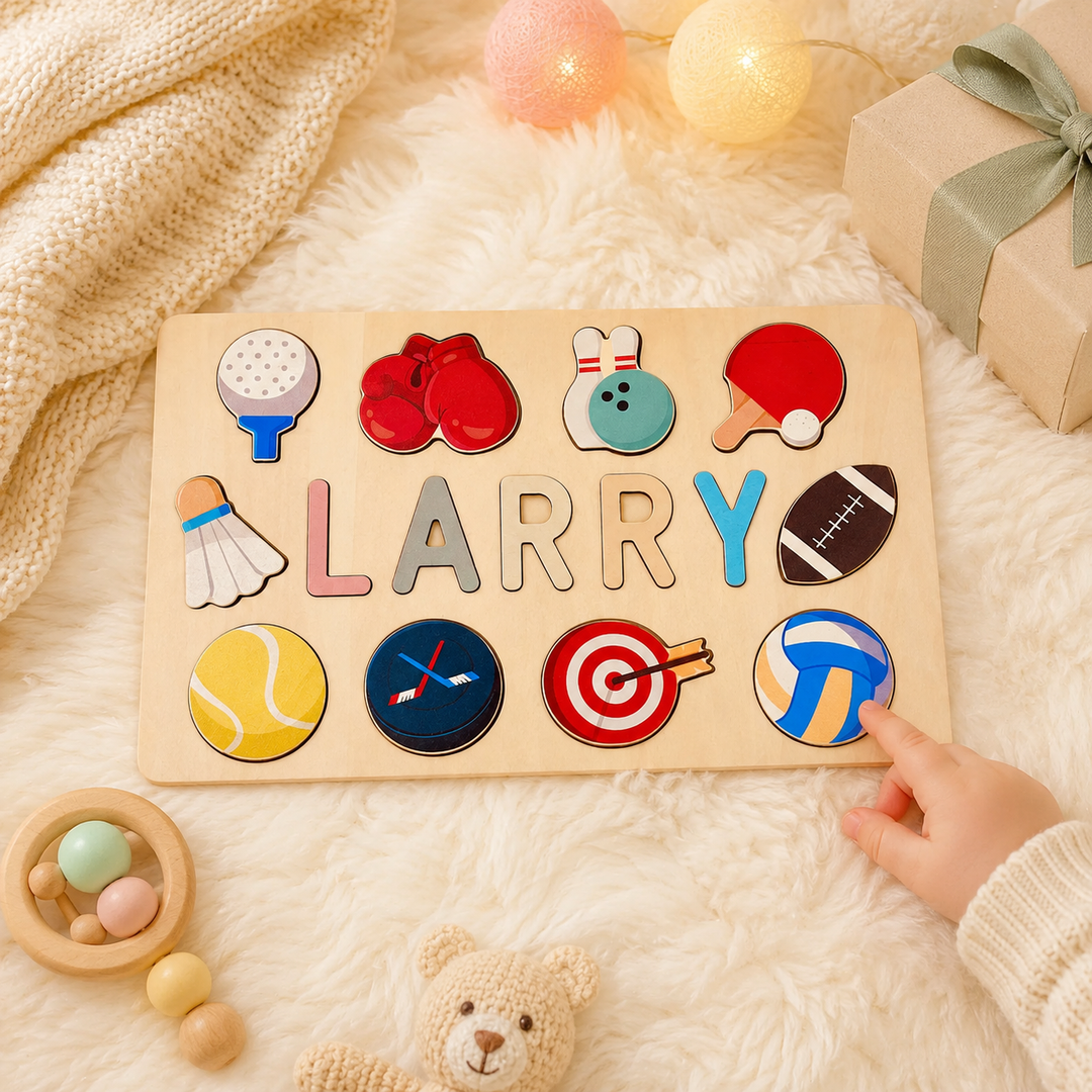 Personalised Wooden Baby Name Puzzle with Balls