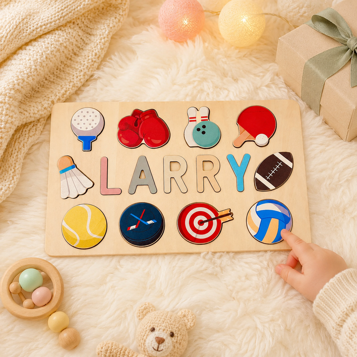 Personalised Wooden Baby Name Puzzle with Balls