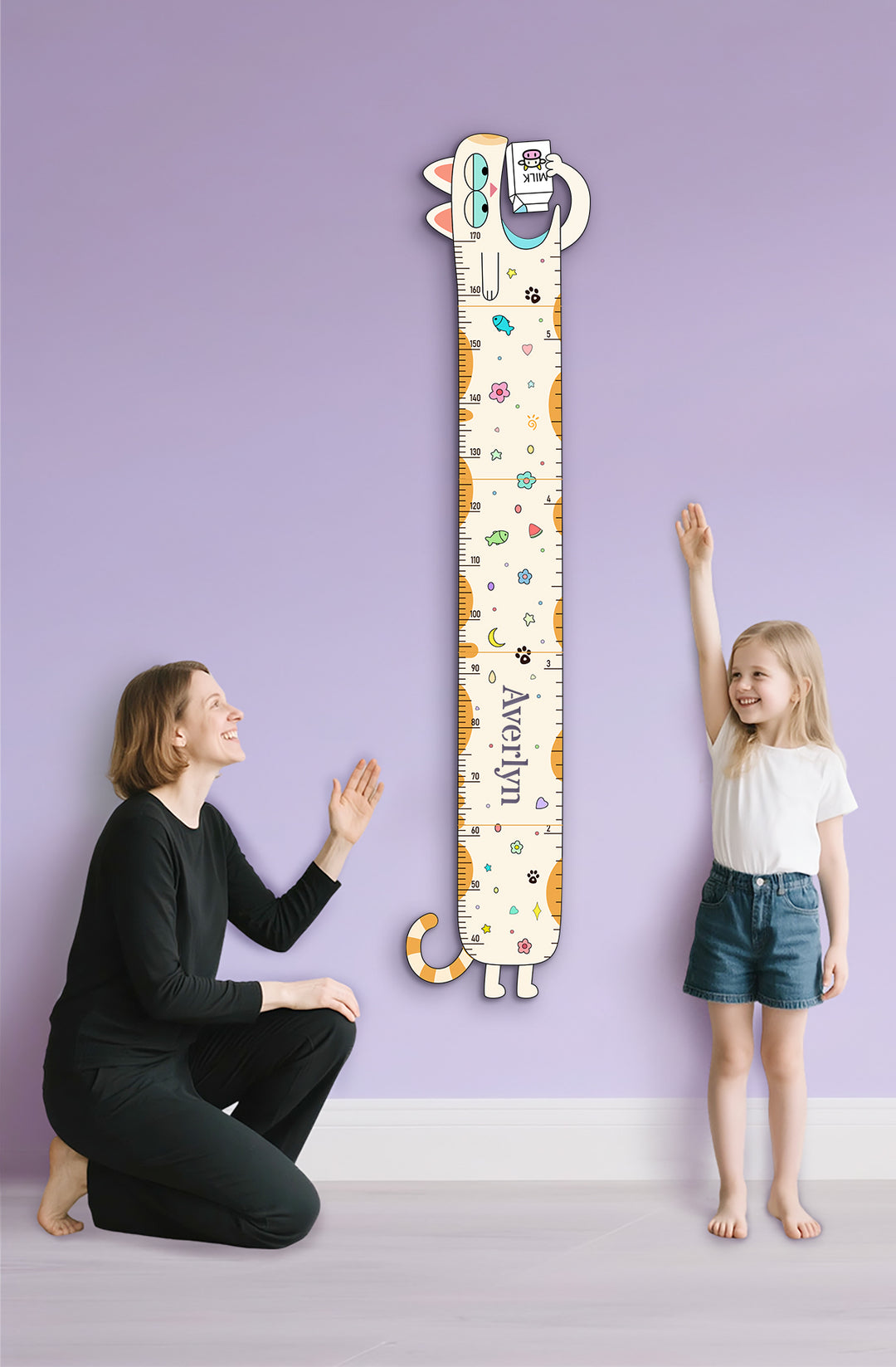 Personalised Wooden Milk Cat Growth Chart for Kids
