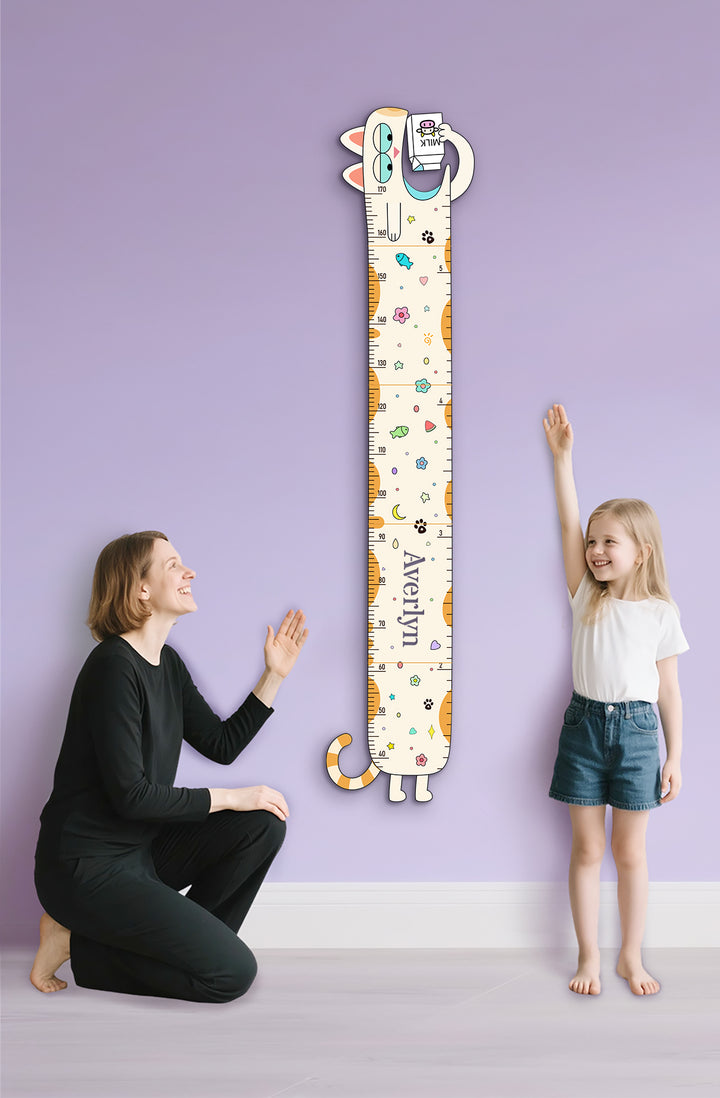 Personalised Wooden Milk Cat Growth Chart for Kids