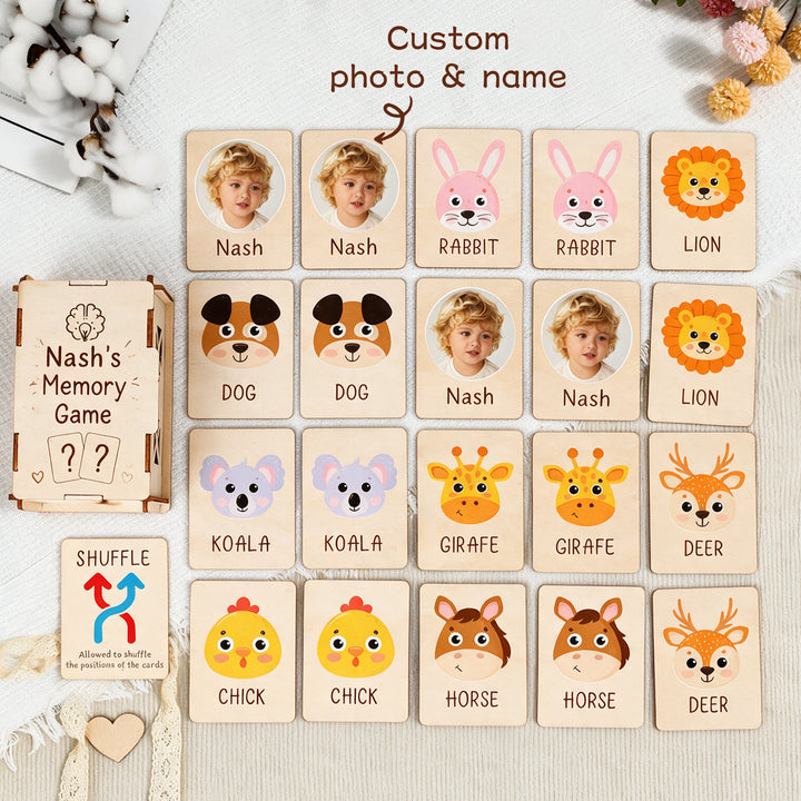 Personalised Wooden Animal Memory Matching Game for Kids