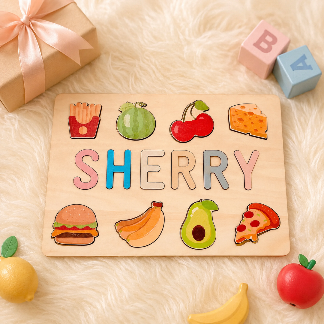 Personalised Wooden Baby Name Puzzle with Food