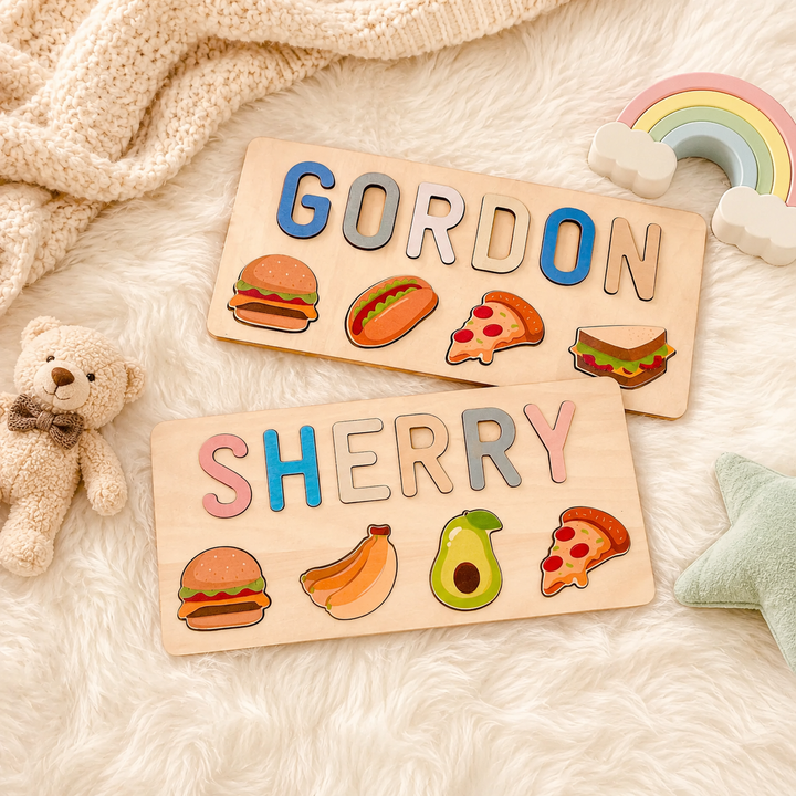 Personalised Wooden Baby Name Puzzle with Food