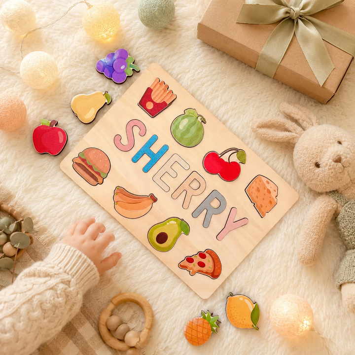 Personalised Wooden Baby Name Puzzle with Food