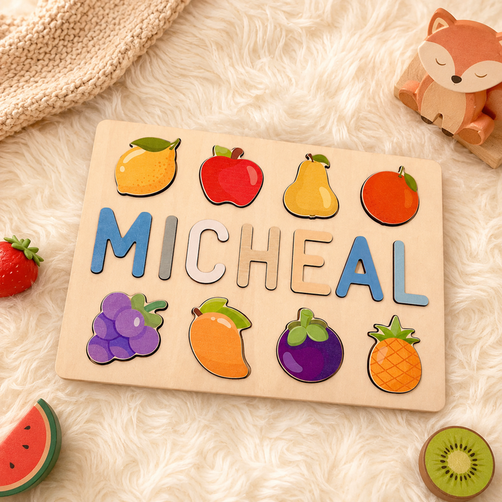 Personalised Wooden Baby Name Puzzle with Food
