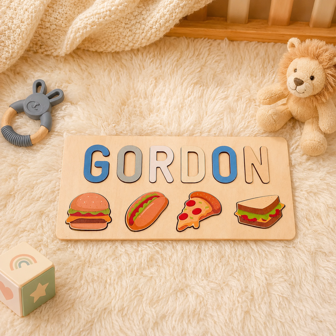 Personalised Wooden Baby Name Puzzle with Food
