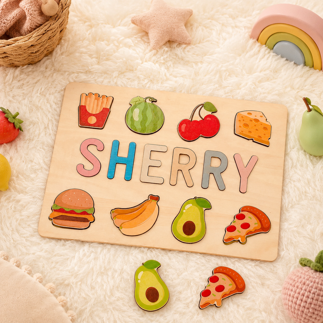 Personalised Wooden Baby Name Puzzle with Food