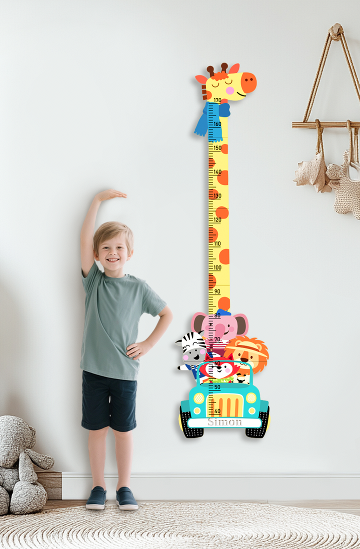 Personalised Wooden Safari Animals Growth Chart for Kids