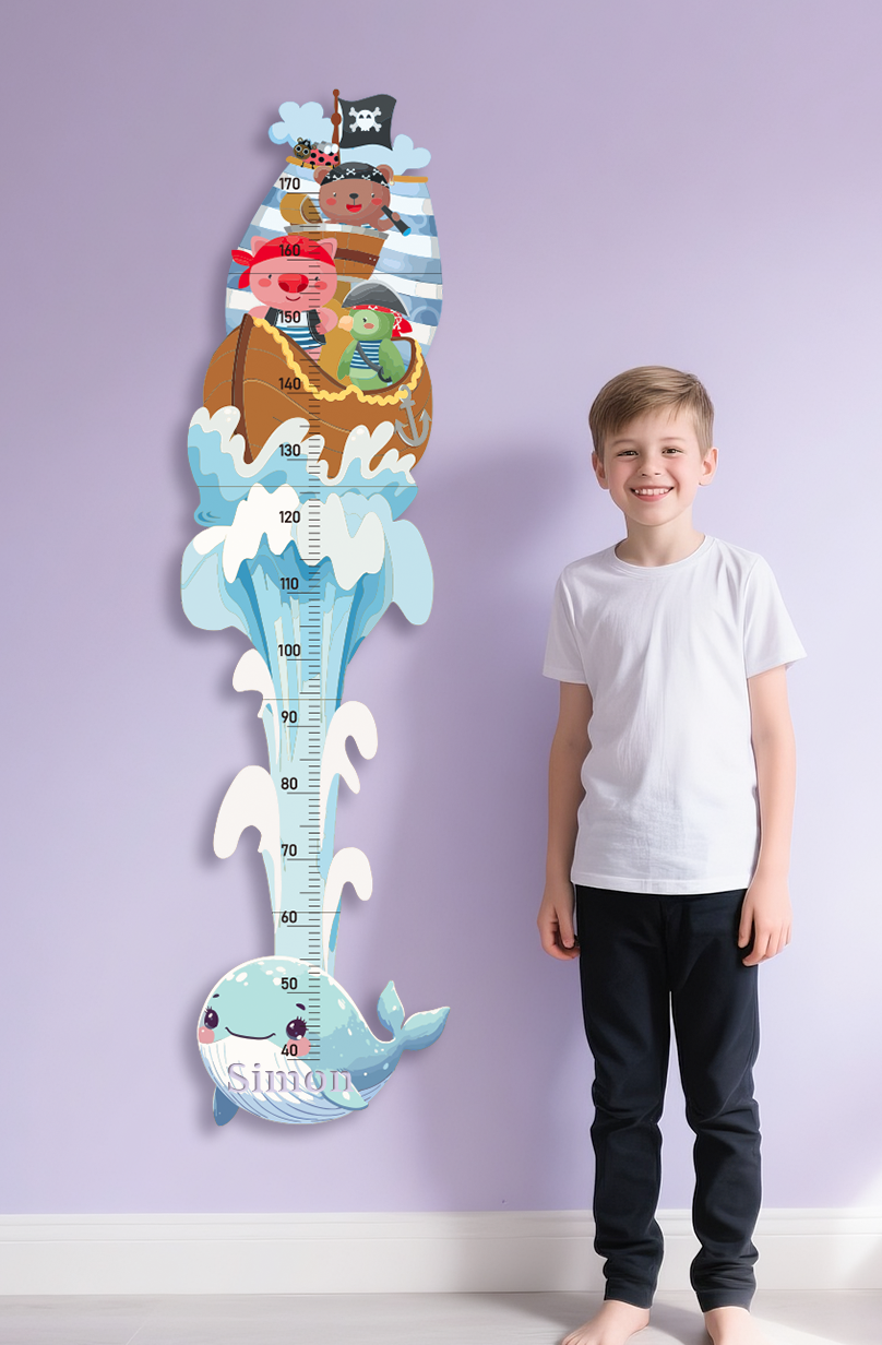 Personalised Wooden Pirate Adventure Growth Chart for Kids