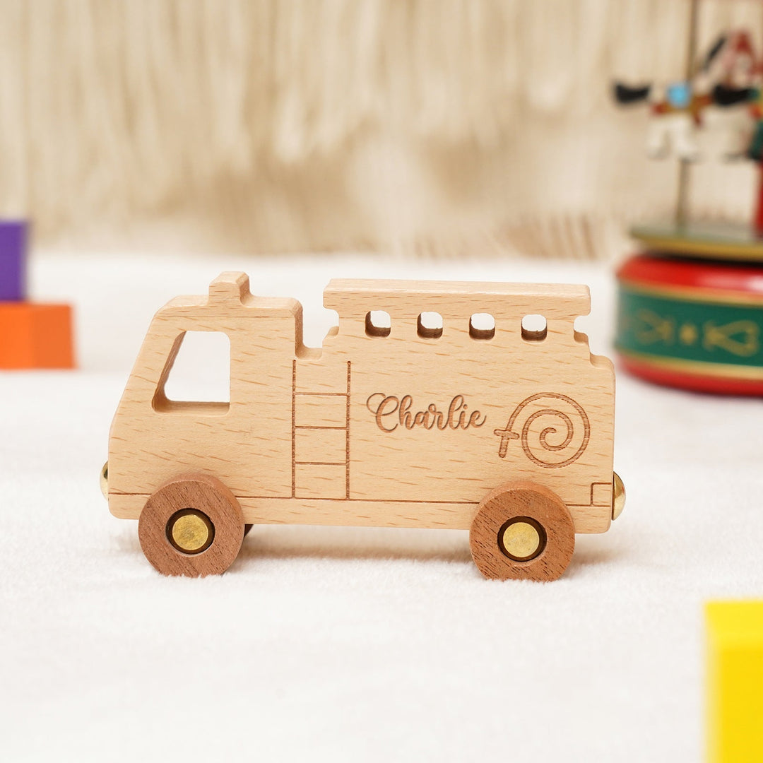 Personalised Wooden Fire Truck Train Set With Name