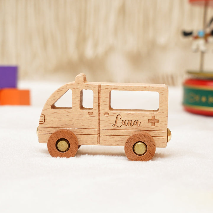 Personalised Wooden Ambulance Train Set With Name