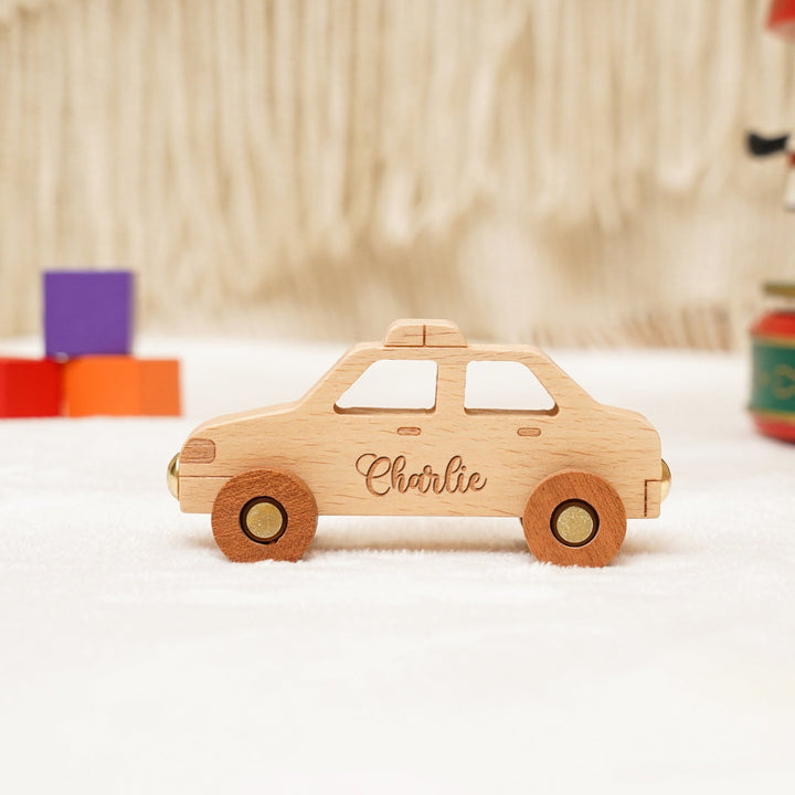 Personalised Wooden Police Car Train Set With Name