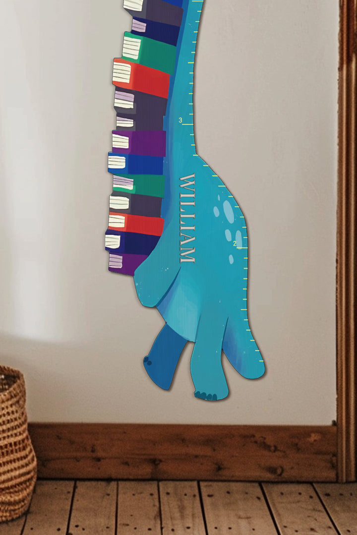 Personalized Wooden Book-Loving Dinosaur Growth Chart Ruler