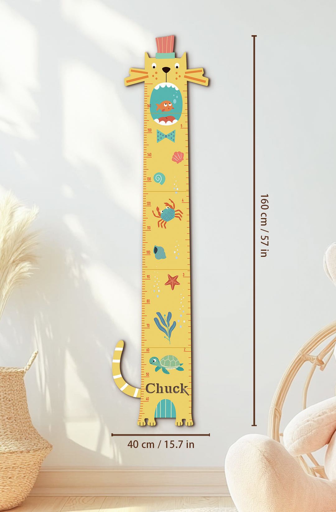 Personalised Wooden Cat Growth Chart for Kids Room