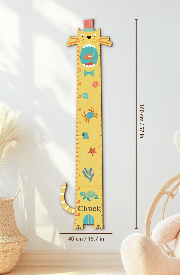 Personalised Wooden Cat Growth Chart for Kids Room