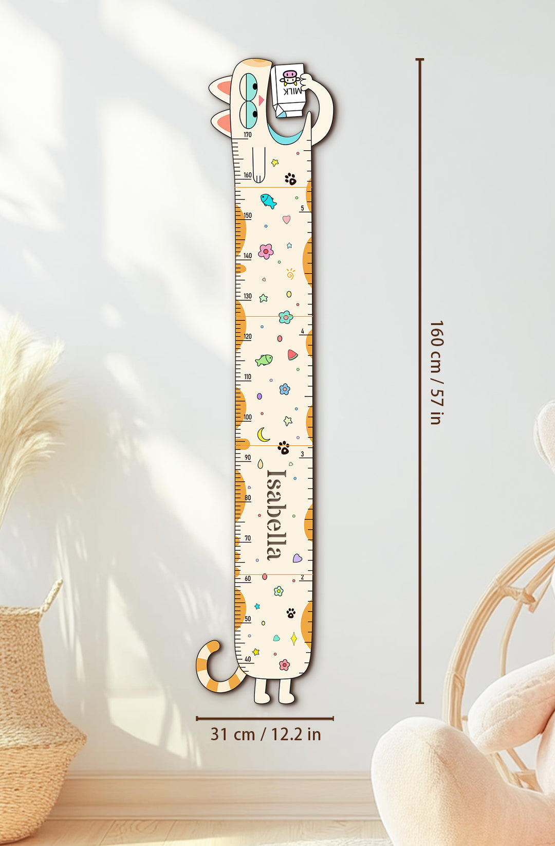 Personalised Wooden Milk Cat Growth Chart for Kids