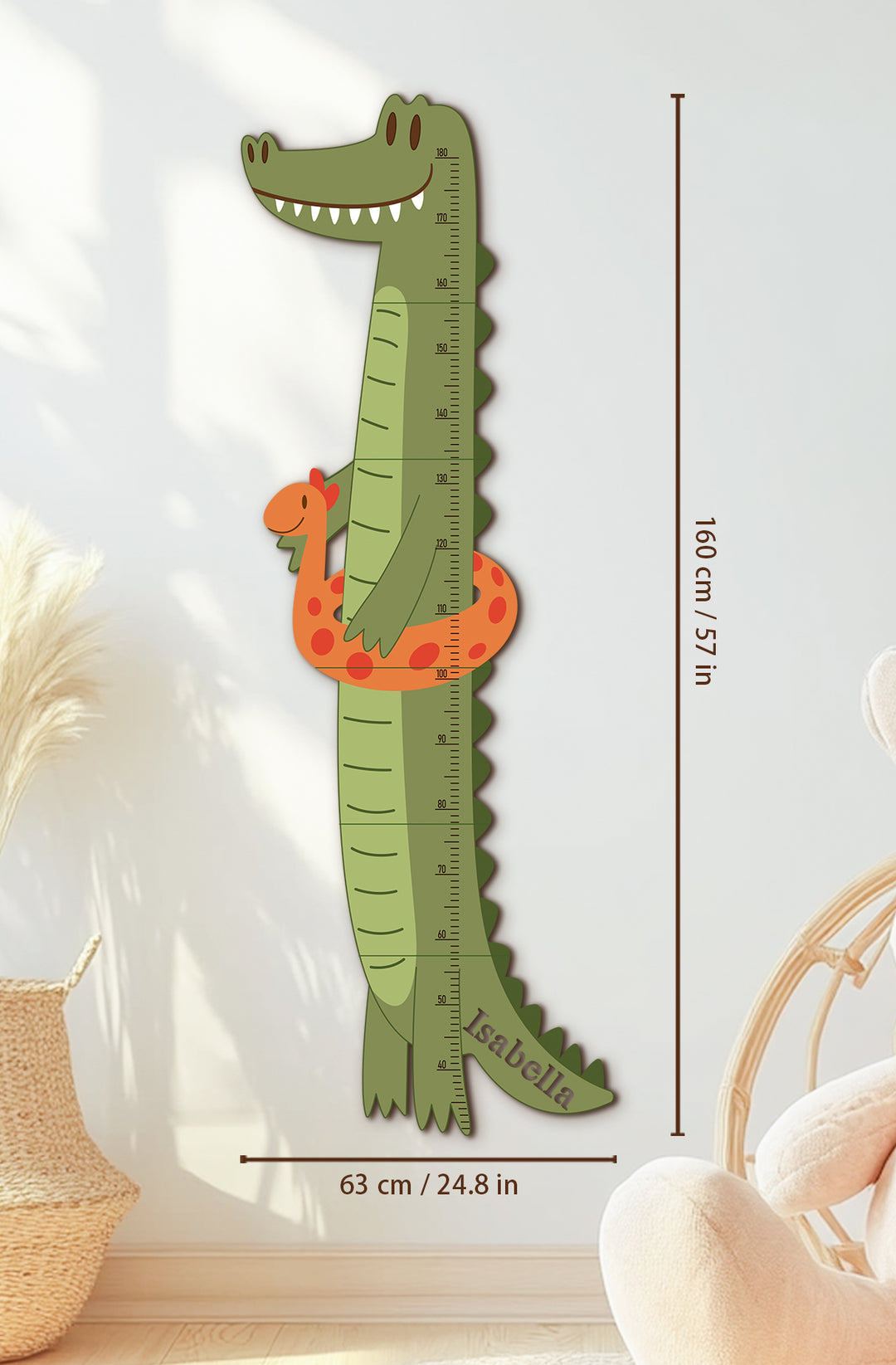Personalised Wooden Crocodile Growth Chart for Kids Room