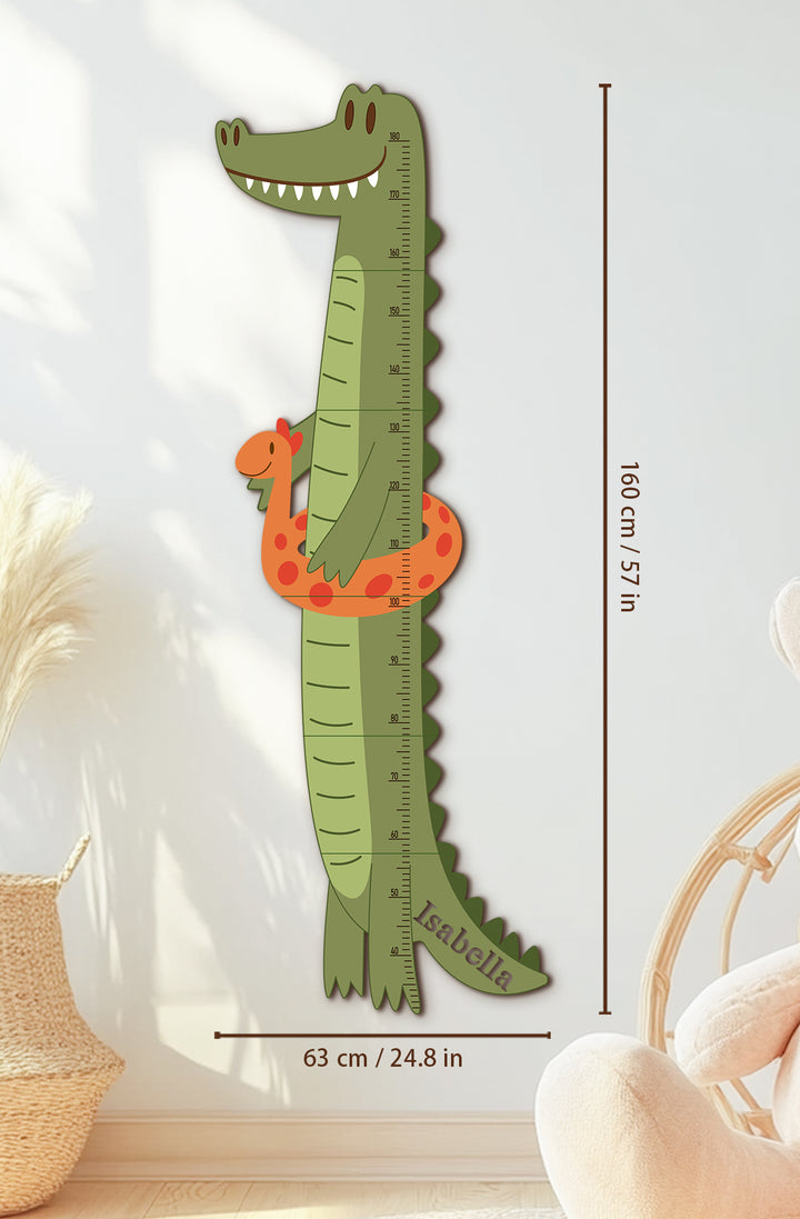 Personalised Wooden Crocodile Growth Chart for Kids Room