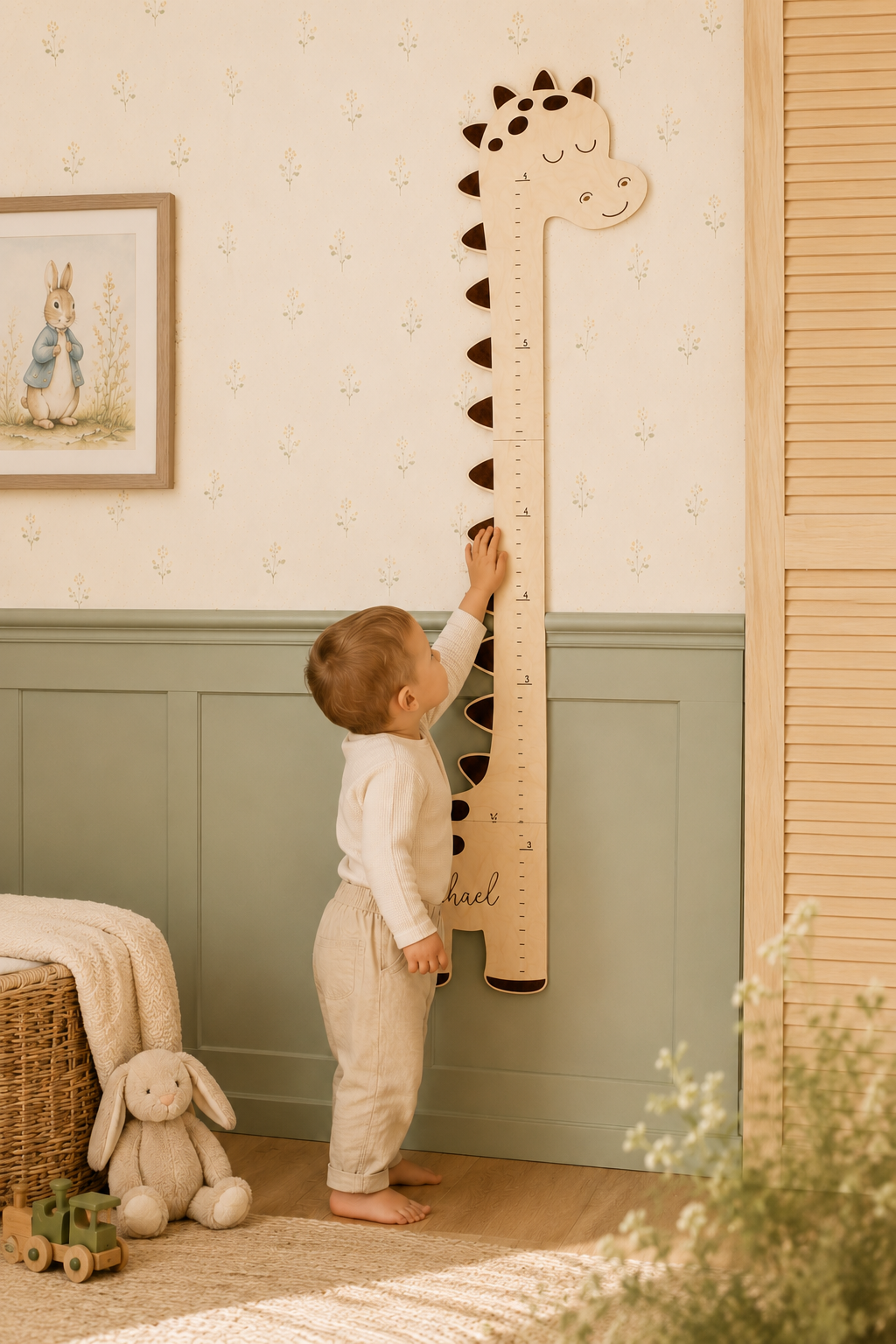 Personalised Wooden Dinosaur Growth Chart Height Ruler