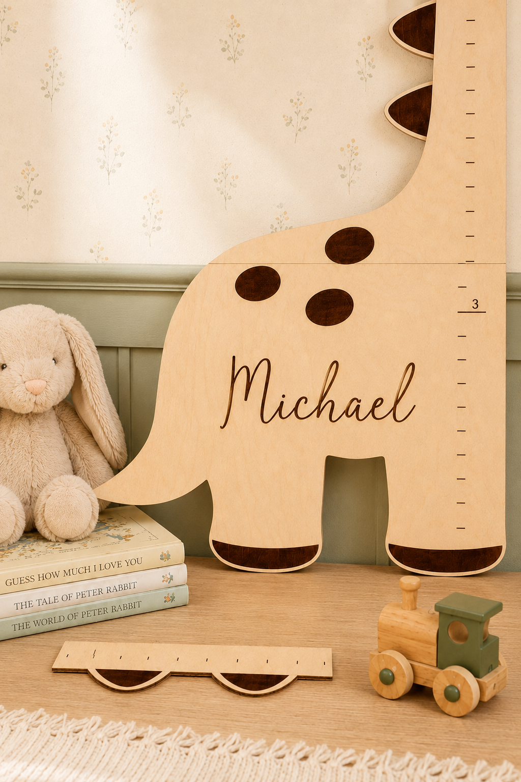 Personalised Wooden Dinosaur Growth Chart Height Ruler