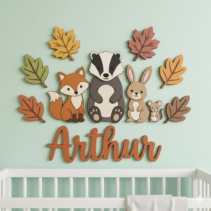 Personalised Wooden Nursery Name Sign – Cute Animal Themes