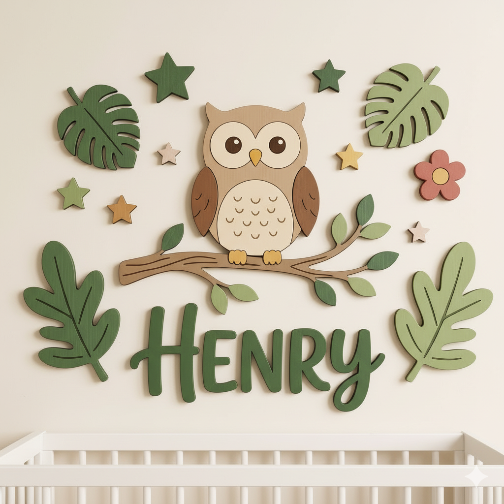 Personalised Wooden Nursery Name Sign – Cute Animal Themes