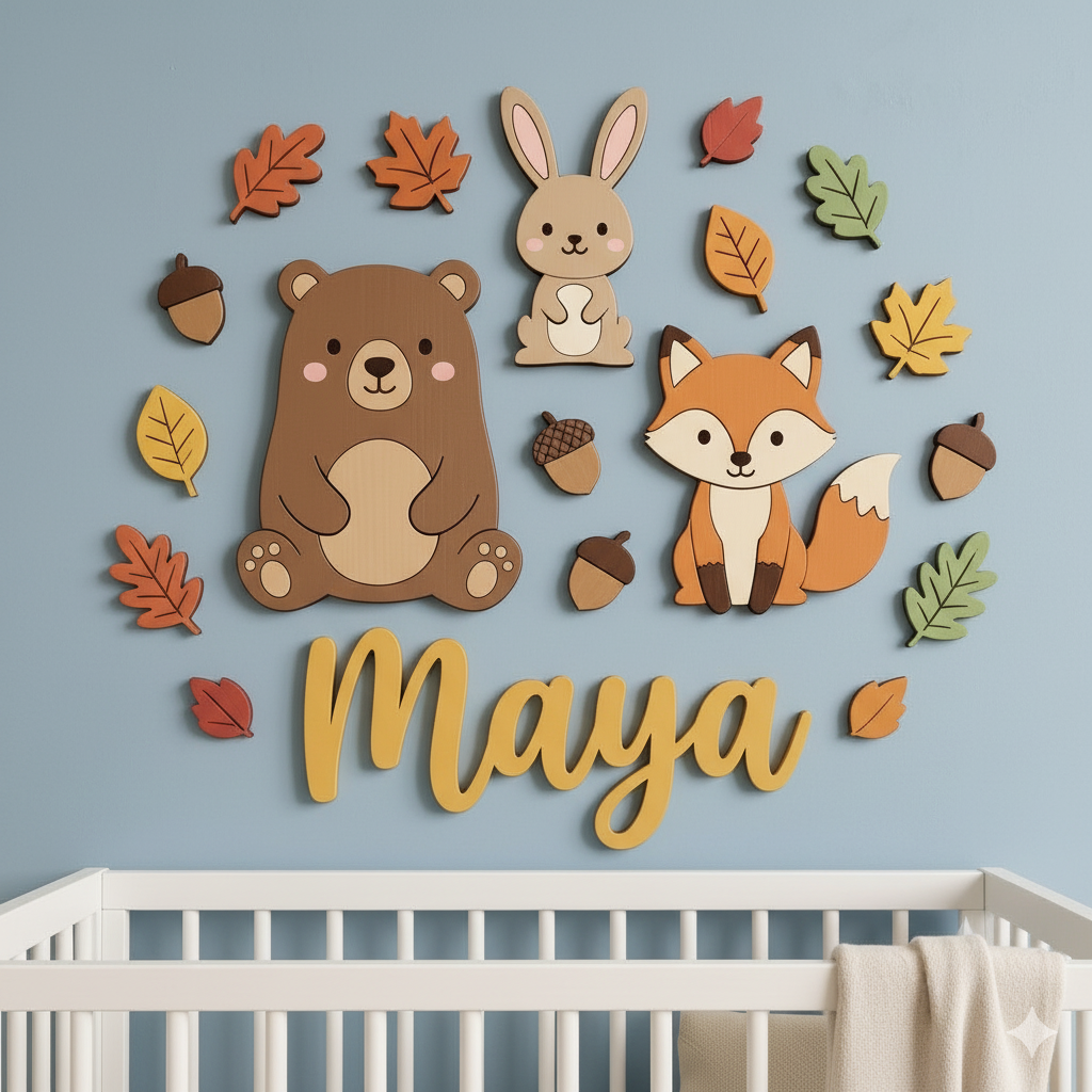 Personalised Wooden Nursery Name Sign – Cute Animal Themes