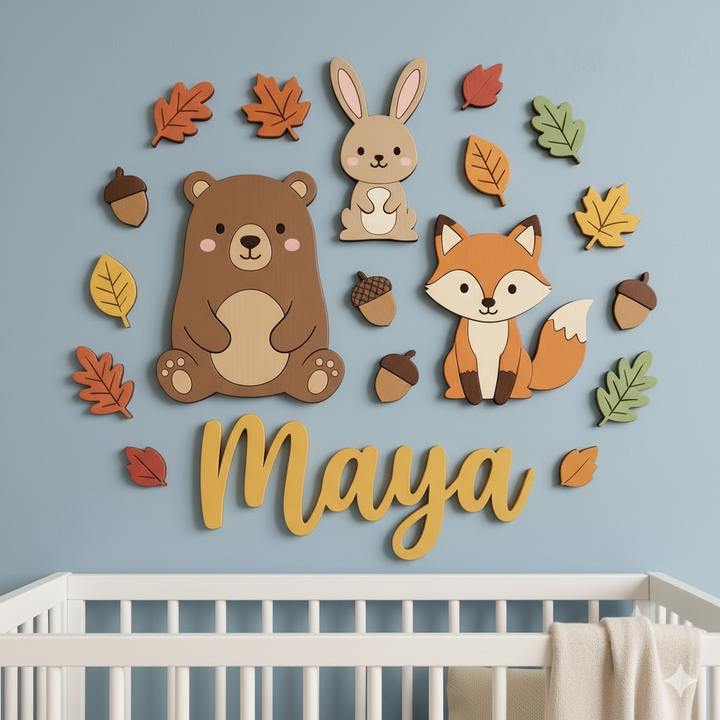 Personalised Wooden Nursery Name Sign – Cute Animal Themes