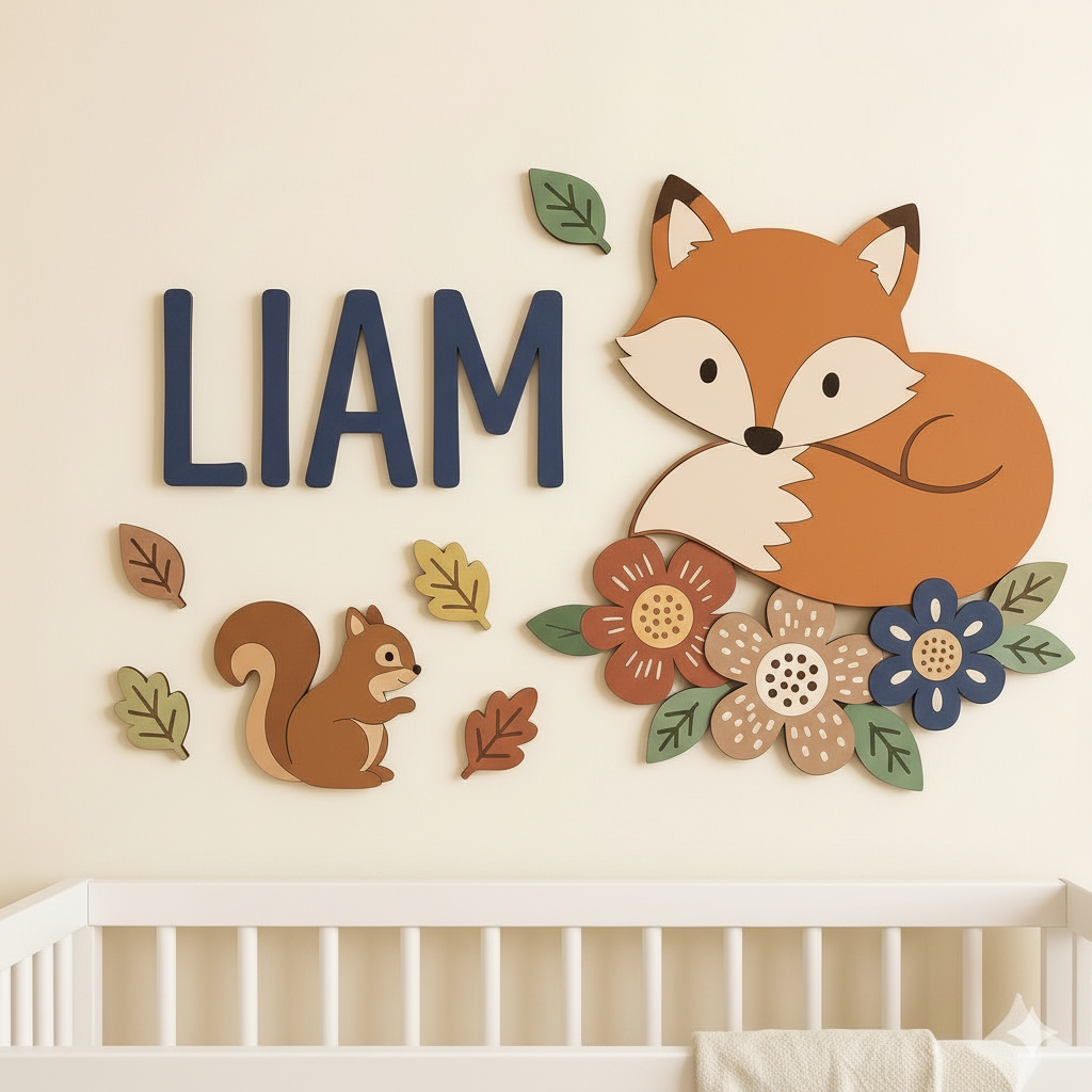 Personalised Wooden Nursery Name Sign – Cute Animal Themes