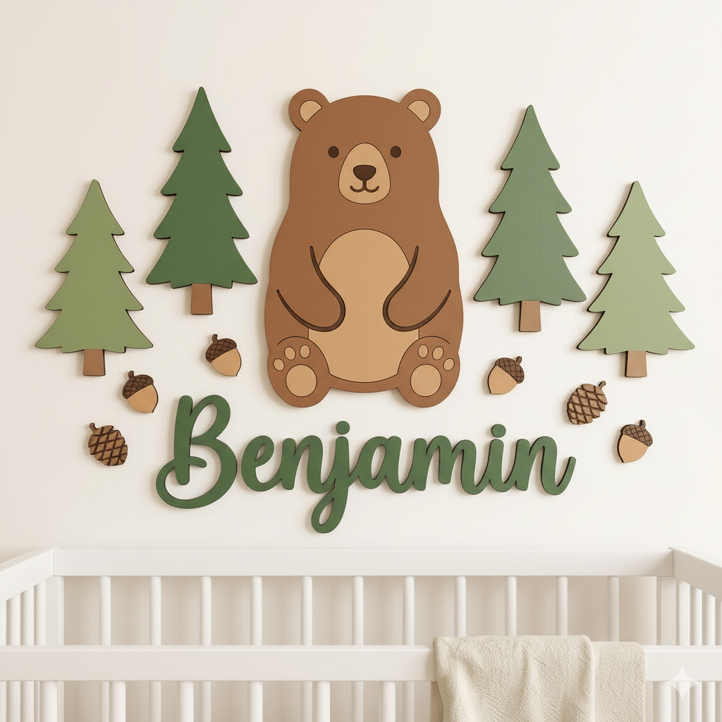 Personalised Wooden Nursery Name Sign – Animal Themes