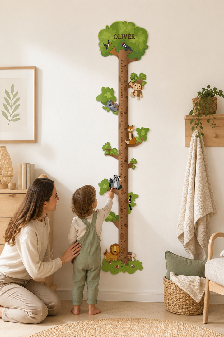 Personalised Wooden Forest Animal Tree Growth Chart